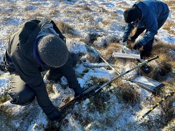 Preparing a peat core for transport to the laboratory