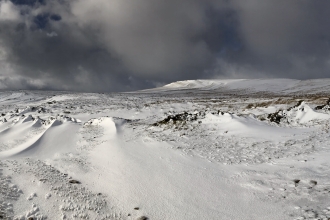 Panoramic view of Wharfedale in the snow.