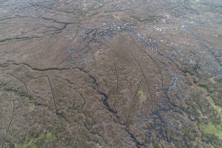 Aerial view of gullying on Fleet Moss