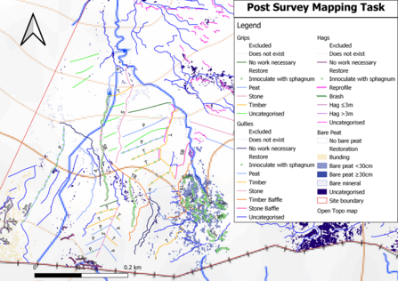 A digital map showing erosion features on a peatland